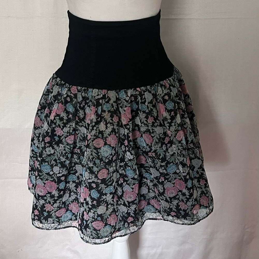 Vintage Paris Blues Black Denim & Taffeta Skirt - Size: 2